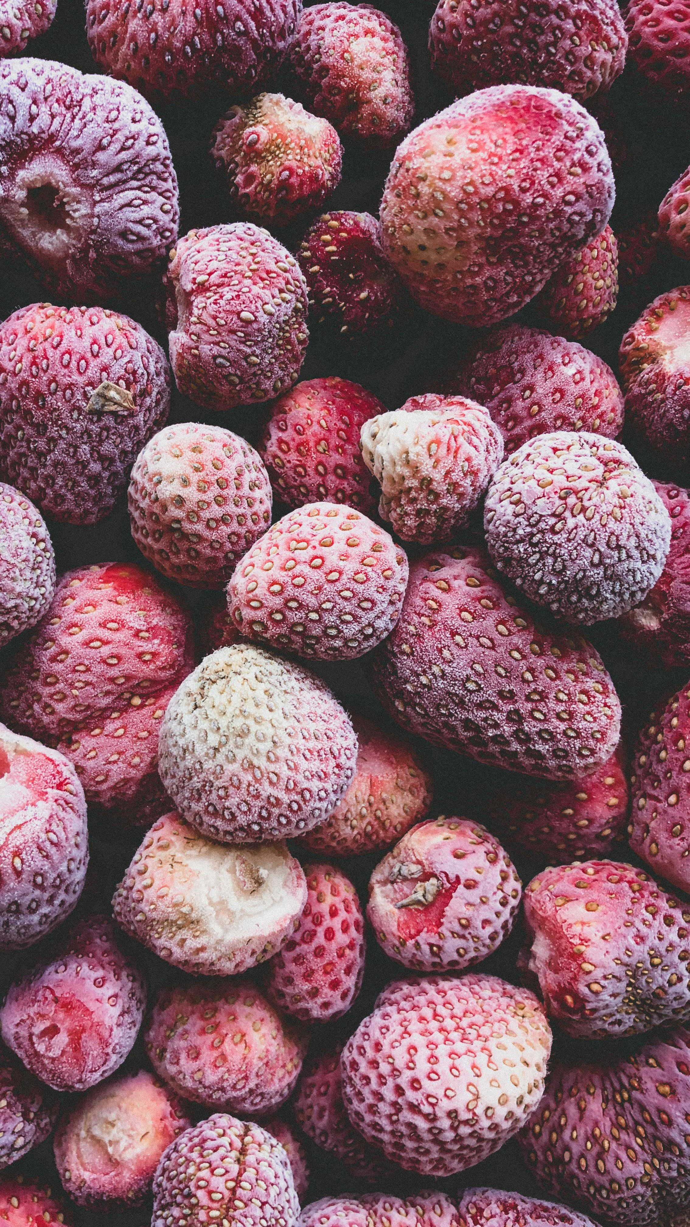 Close-up of individually quick-frozen strawberries